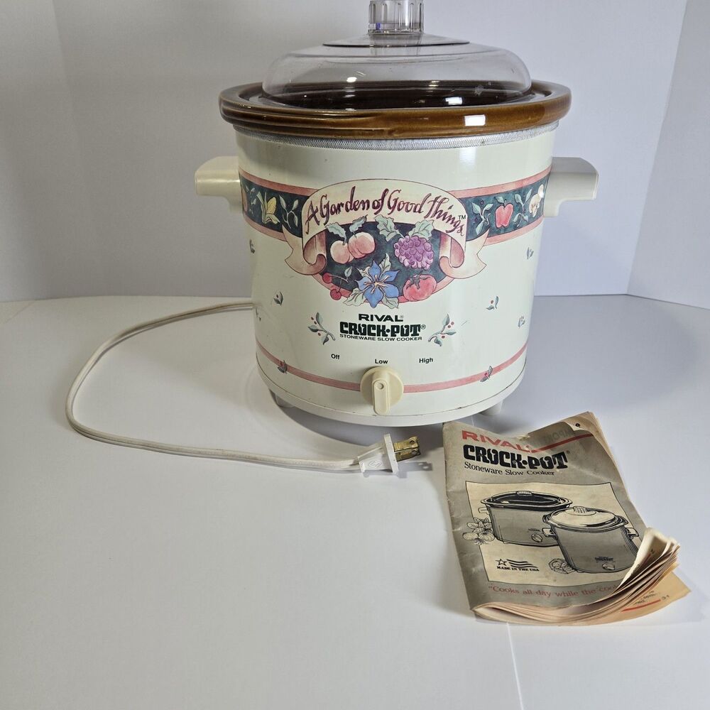 VTG Rival Crock Pot 3150/2  Slow Cooker 3.5 Qt. "A Garden of Good Things" *EUC